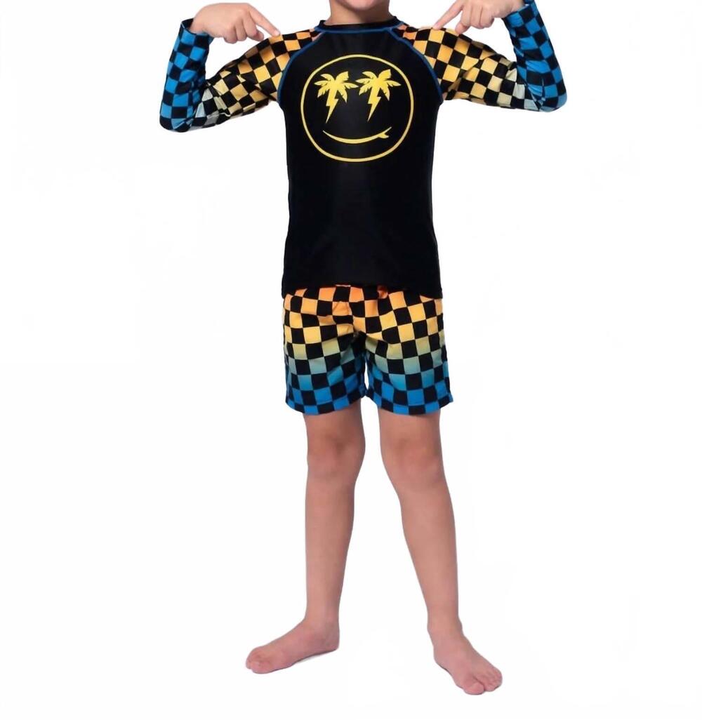 NEW APPAMAN boy's rashgaurd set in multi checkerboard